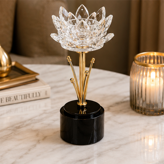 Lotus Crystal Candle Holder with Gold Stem (YM2290)