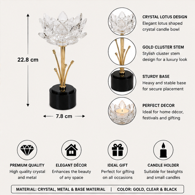Lotus Crystal Candle Holder with Gold Stem (YM2290)
