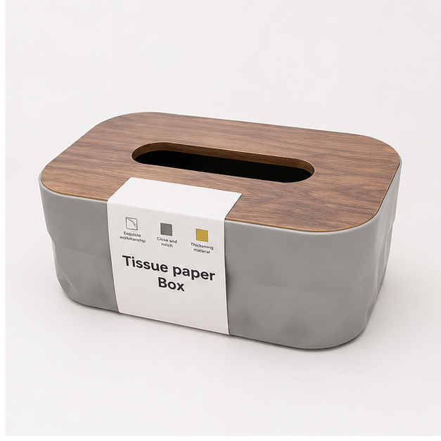 Grey Wooden Tissue Paper Box Holder (YM2715)