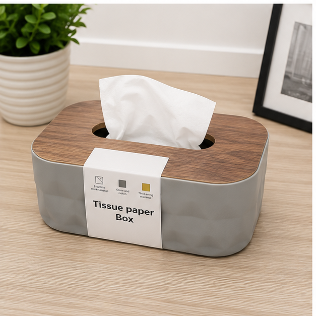 Grey Wooden Tissue Paper Box Holder (YM2715)
