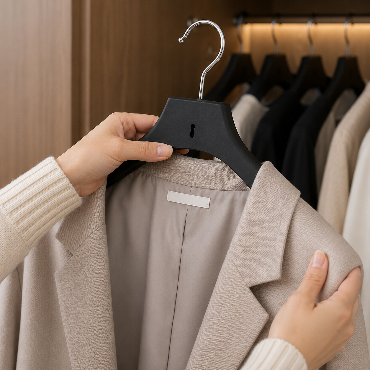 Premium Wide-Shoulder Black Clothes Hanger(YM432)