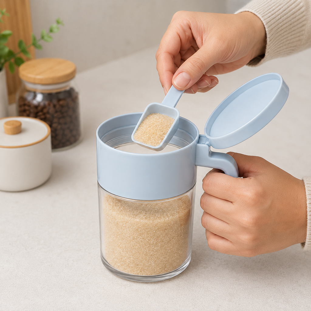 Sky Blue Handle Storage Jar with Scoop(YM1257)