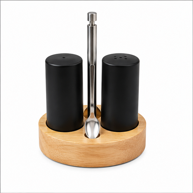 Black Seasoning Set with Wooden Base (YM1668)