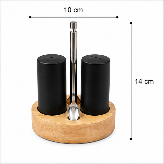 Black Seasoning Set with Wooden Base (YM1668)
