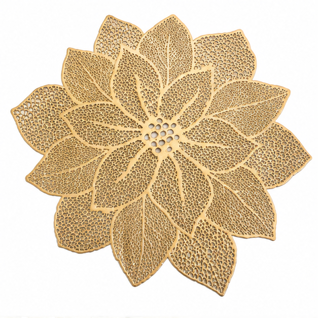 Gold Flower Design Table Mat Set of 6 for Dining Table Styling (YM2665)