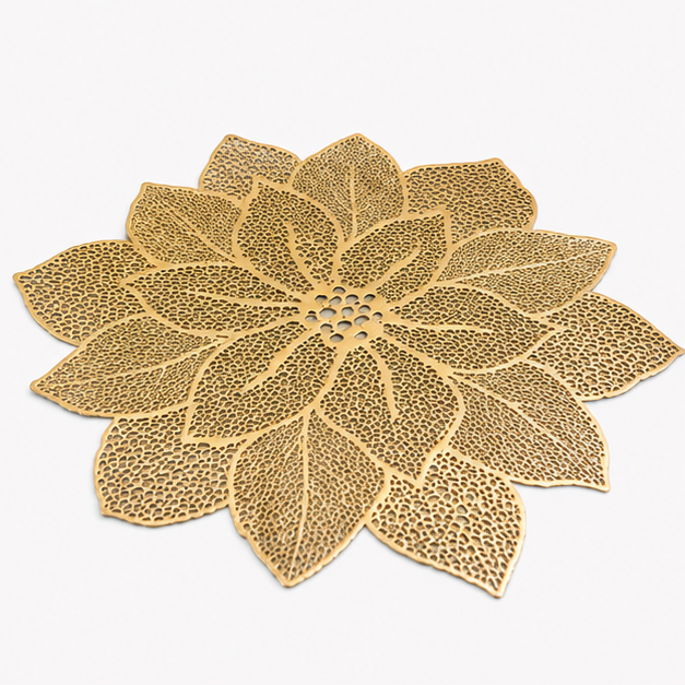 Gold Flower Design Table Mat Set of 6 for Dining Table Styling (YM2665)