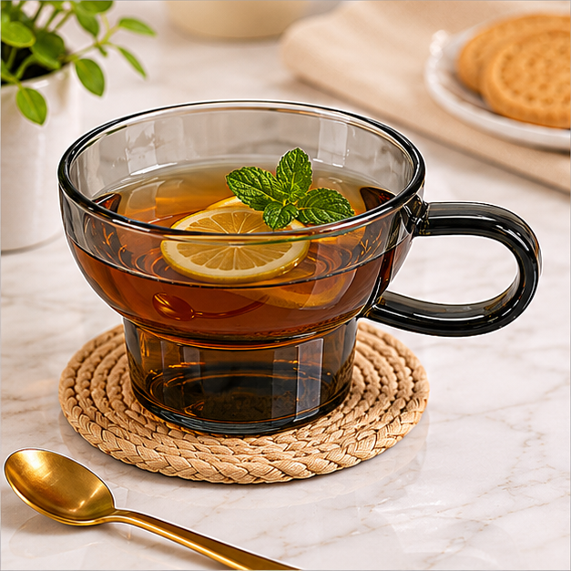 Black Glass Coffee Cup for Hot & Cold Drinks (YM1689)