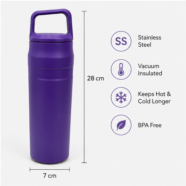 Purple Stainless Steel Vacuum Bottle 700ML for Daily Use (YM1508)