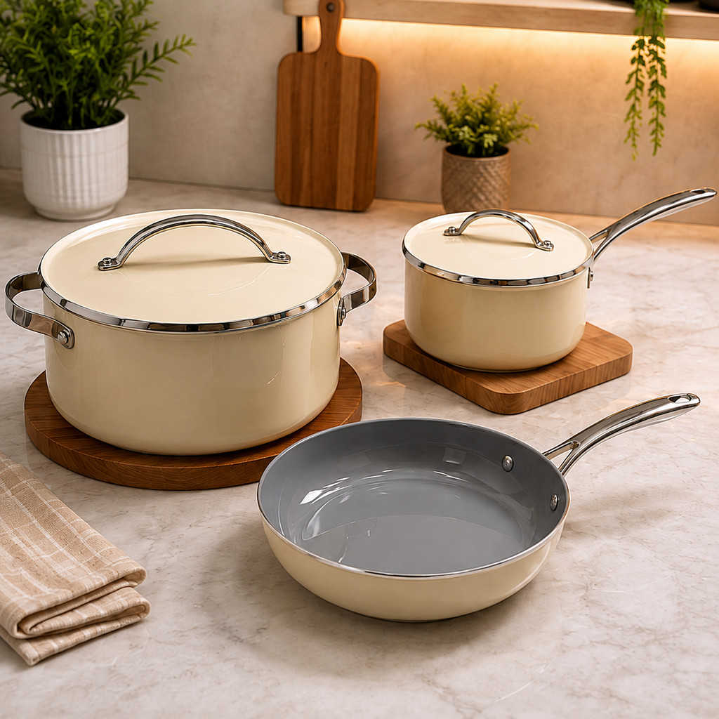 Premium Cream Titanium Cookware Set of 4 (YM1608)