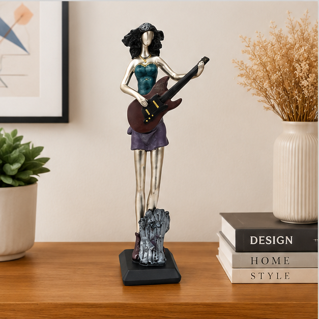 Modern Aqua Silver Singer Figurine Showpiece for Home Decor (YM1160)