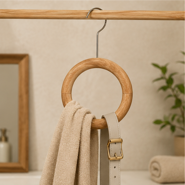 Beige Wooden Round Hanger for Bathroom Storage (YM428)