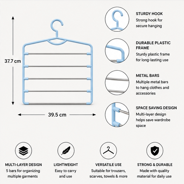 Blue Multi-Layer Clothes Hanger for Space Saving (YM420)