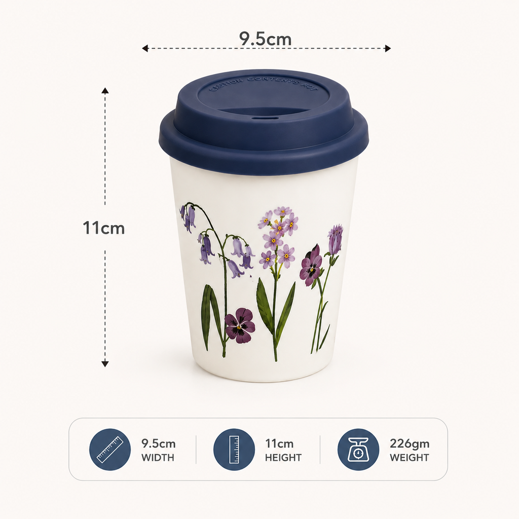 Floral Coffee Tumbler with Lid – Dark Blue (YM2856)