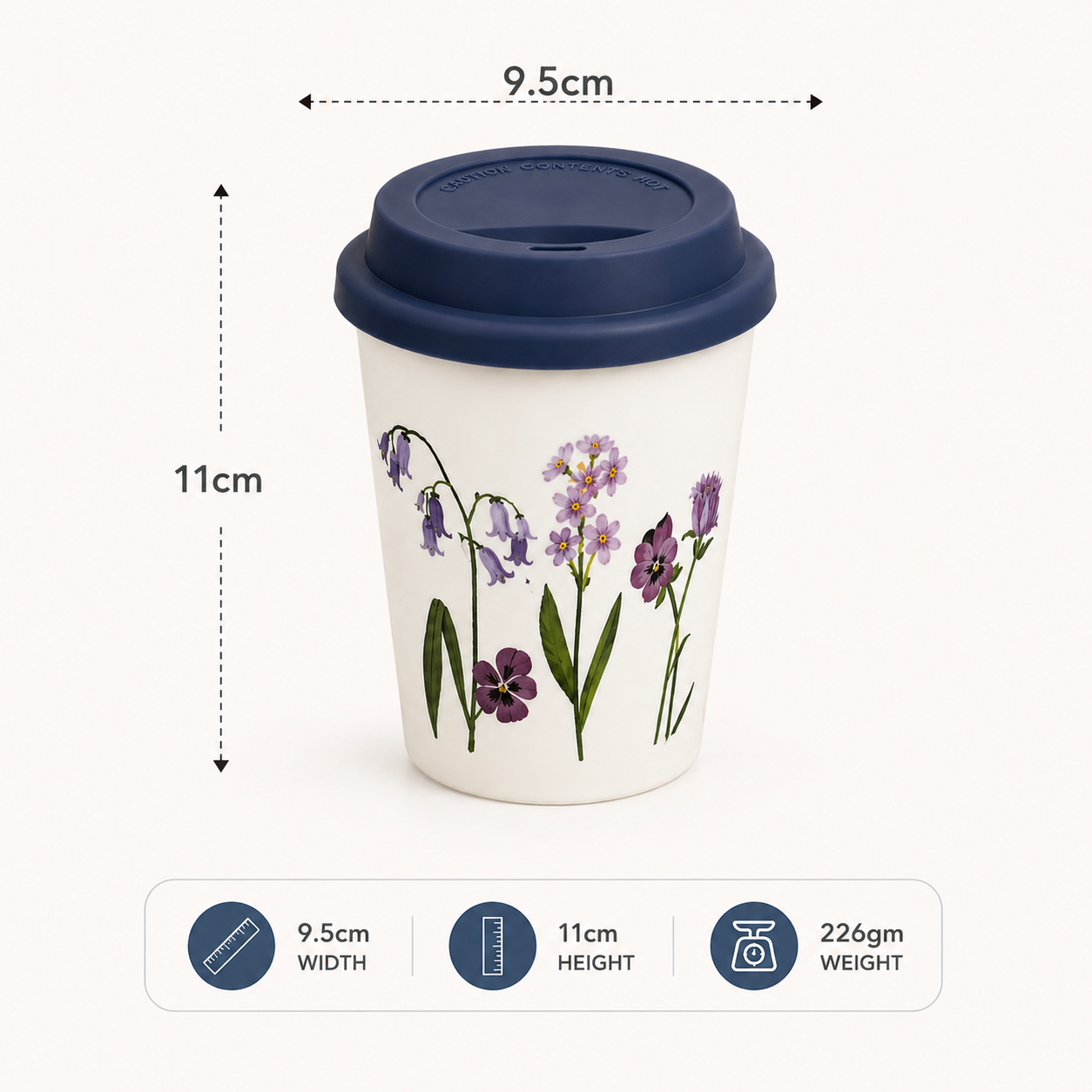 Floral Coffee Tumbler with Lid – Dark Blue (YM2856)