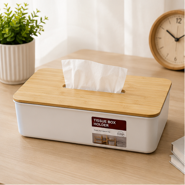 Storage Box with Tissue Holder – White Organizer Box (YM559)