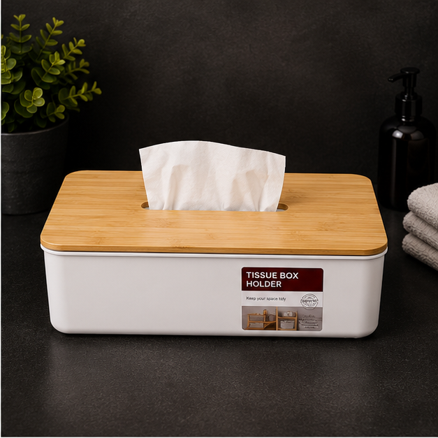 Storage Box with Tissue Holder – White Organizer Box (YM559)
