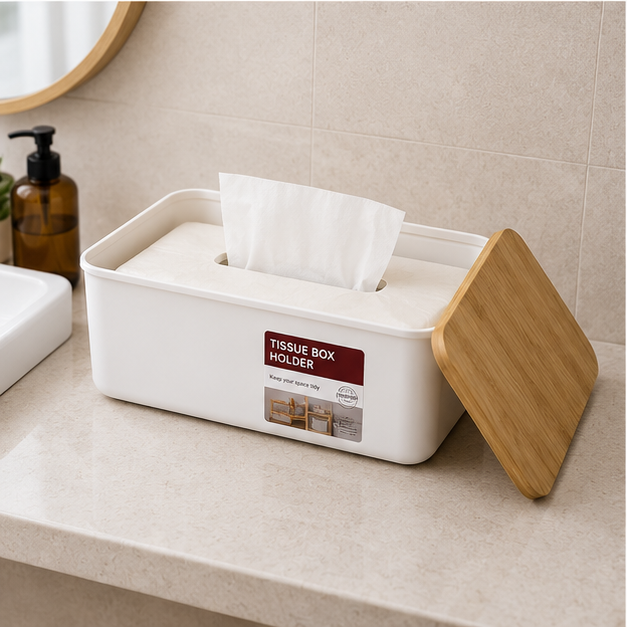 Storage Box with Tissue Holder – White Organizer Box (YM559)