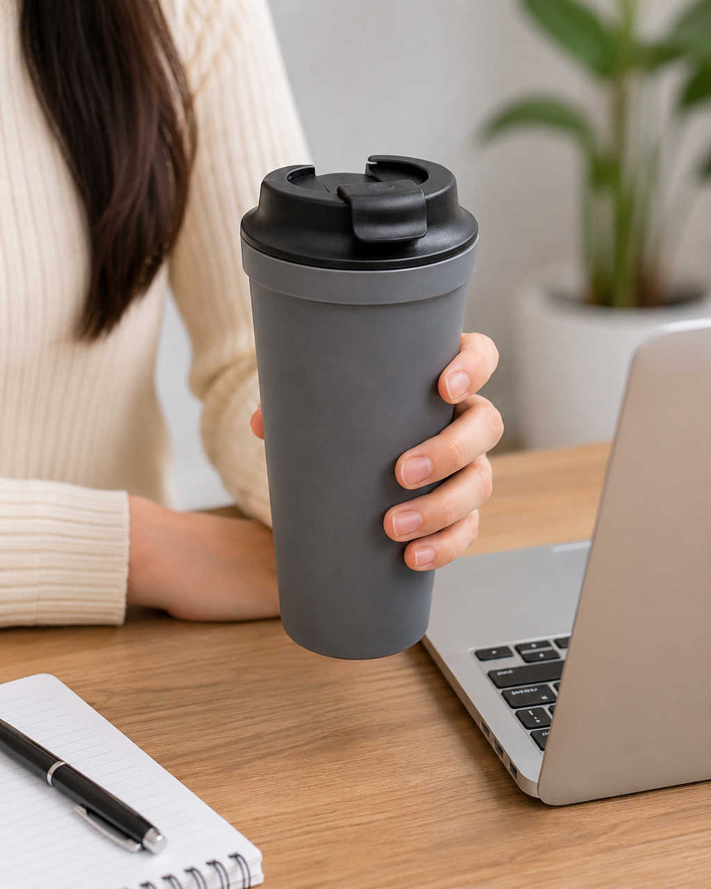 Grey Coffee Tumbler 340ML with Lid (YM2133)