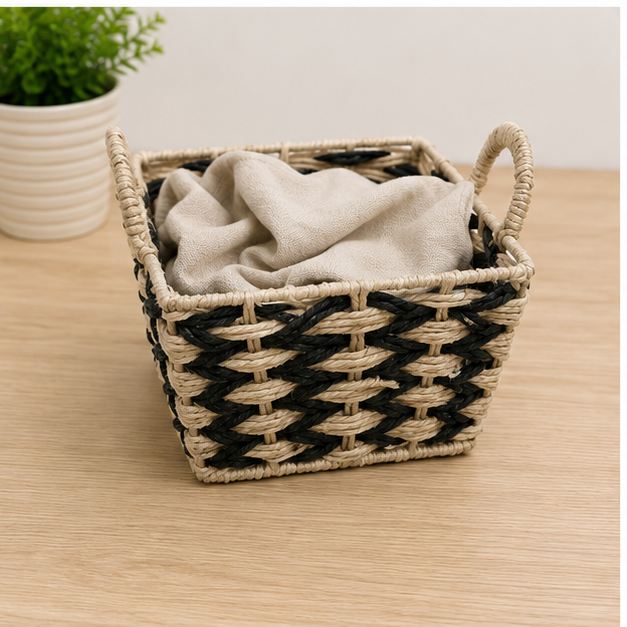 Black Small Rope & Jute Laundry Basket (YM915)
