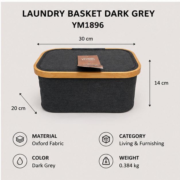 Dark Grey Oxford Laundry Basket (YM1896)
