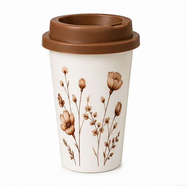 Brown Floral Coffee Cup for Travel Drinkware (YM2856)