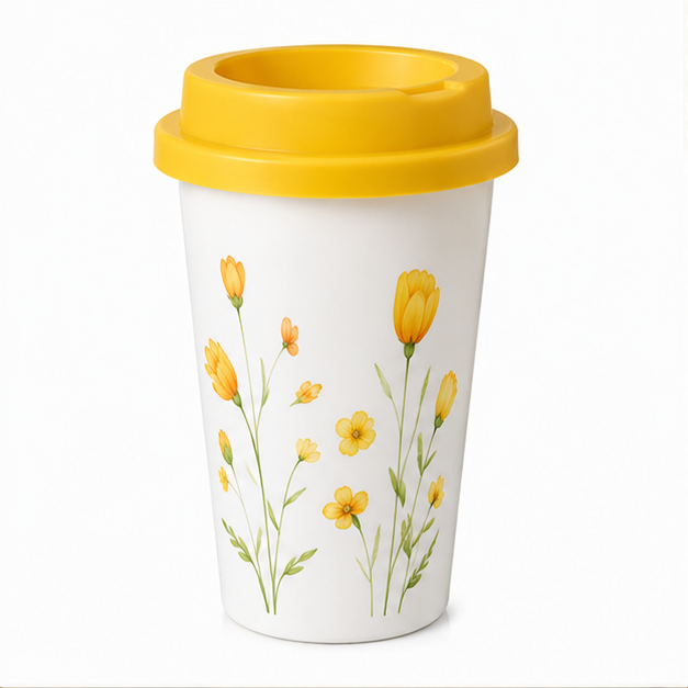 Yellow Floral Coffee Cup for Travel Drinkware (YM2856)