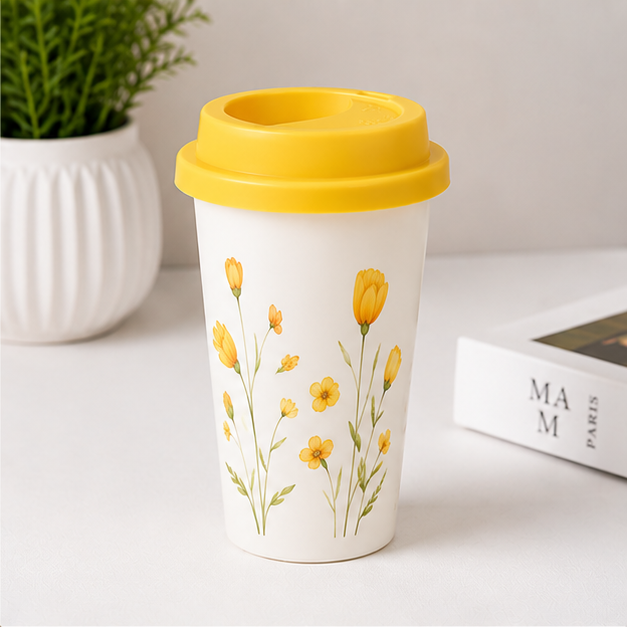 Yellow Floral Coffee Cup for Travel Drinkware (YM2856)