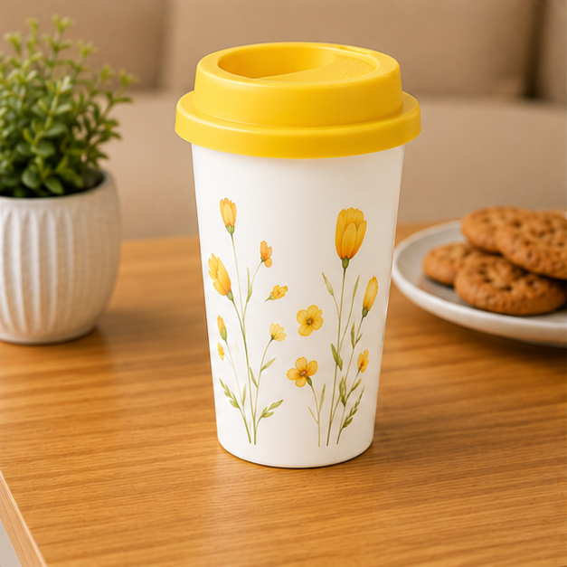 Yellow Floral Coffee Cup for Travel Drinkware (YM2856)