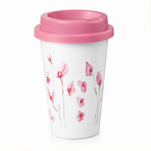 Pink Floral Coffee Cup for Travel Drinkware (YM2856)