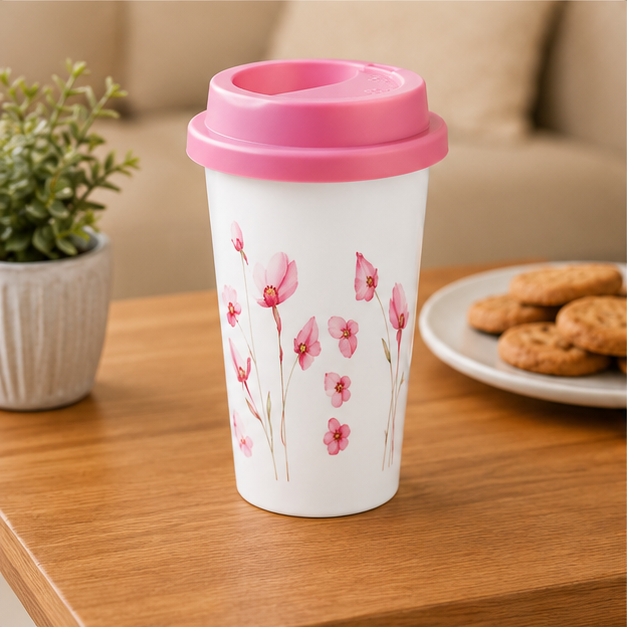 Pink Floral Coffee Cup for Travel Drinkware (YM2856)
