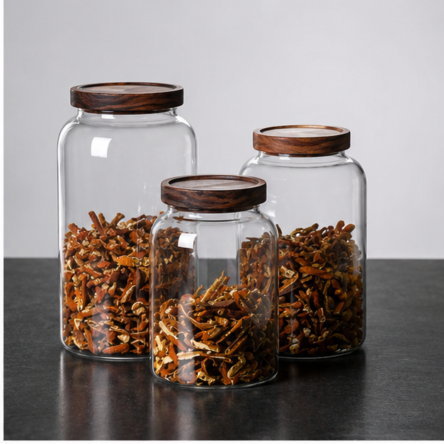 Glass Storage Jar Set with Wooden Lids (YM2450)