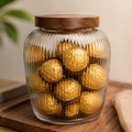 Ribbed Glass Candy Storage Jar with Wooden Lid(YM2465)