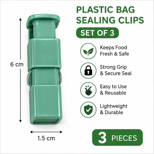 Green Plastic Bag Sealing Clips Set of 3 (YM2047)