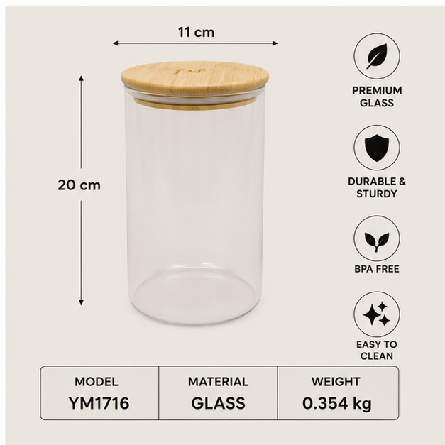 Large Transparent Glass Jar with Wooden Lid (YM1716)