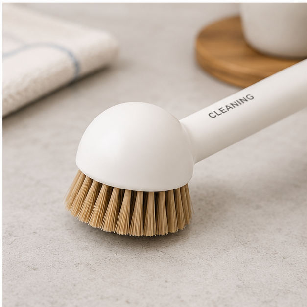 Ergonomic White Plastic Scrub Brush for Bathroom Cleaning (RB-E24056-CR)