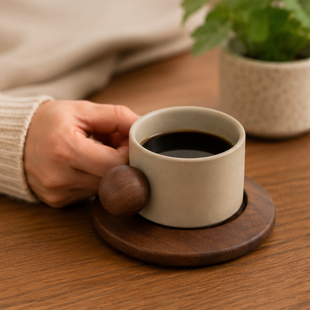 Grey Signature Latte Cup with Saucer (YM2392)