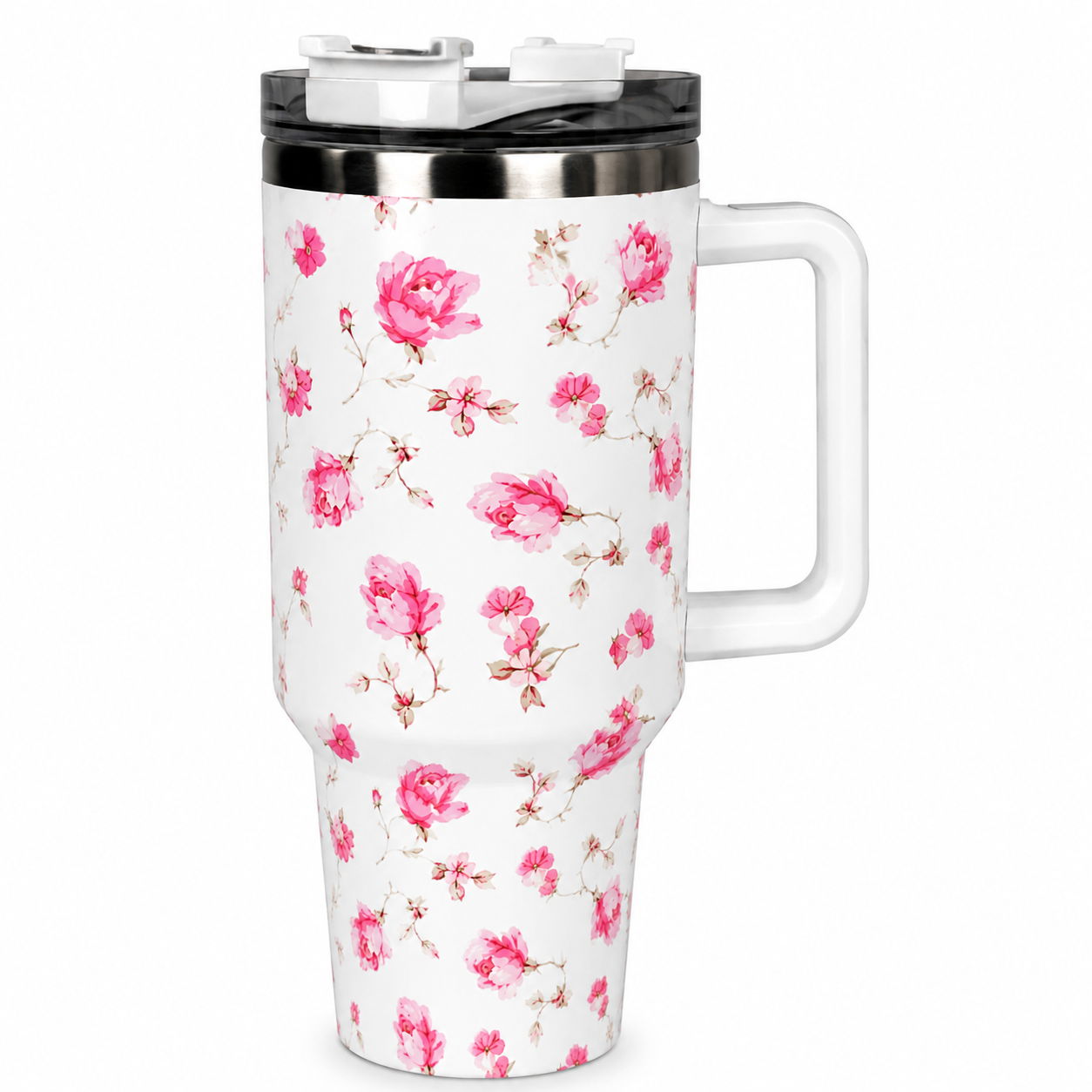 White Floral Insulated Stainless Steel Tumbler (YM2151)