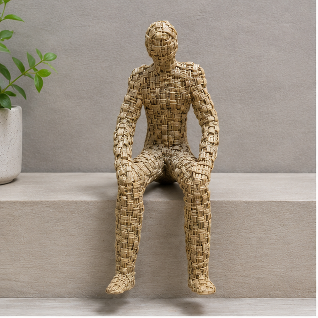 Geometric Cube Texture Human Figurine Beige Decorative Sculpture (YM2317)