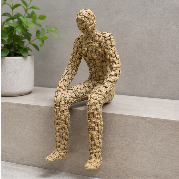 Geometric Cube Texture Human Figurine Beige Decorative Sculpture (YM2317)