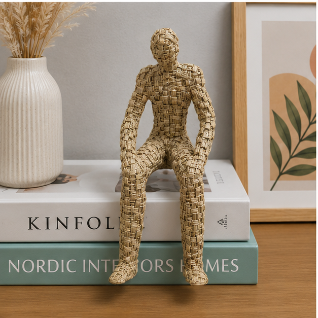 Geometric Cube Texture Human Figurine Beige Decorative Sculpture (YM2317)