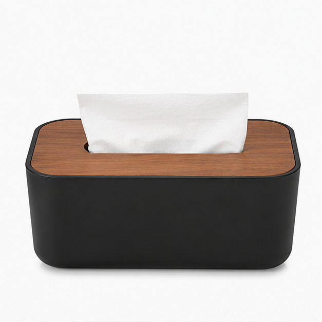 Black Tissue Paper Box with Wooden Lid (YM2716)