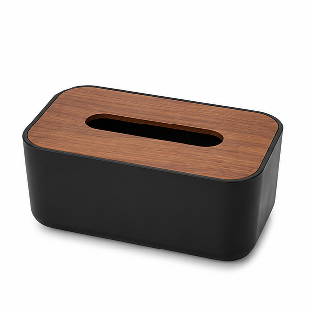 Black Tissue Paper Box with Wooden Lid (YM2716)