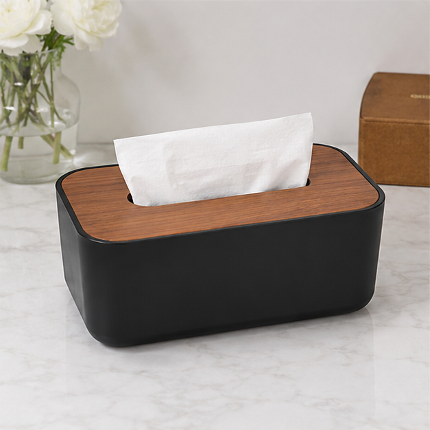 Black Tissue Paper Box with Wooden Lid (YM2716)
