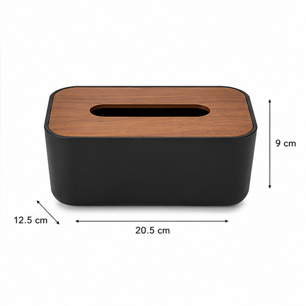Black Tissue Paper Box with Wooden Lid (YM2716)