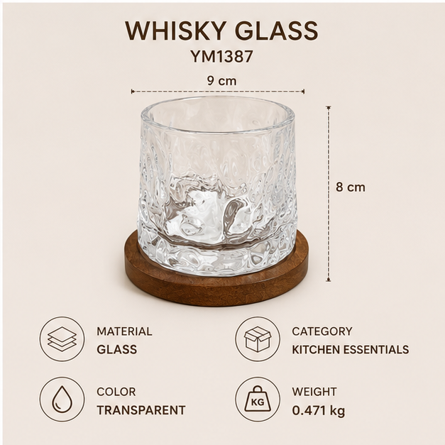 Whisky Glass with Wooden Coaster (YM1387)