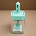 Green Glass Square Storage Jar with Scoop(YM1261)