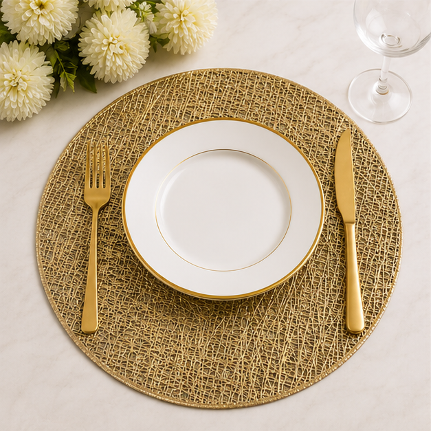 Gold Round Table Mat Set of 6 for Dining Table Styling (YM2666)
