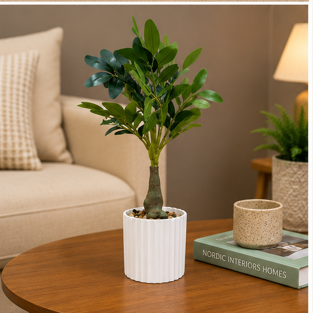 Artificial Ficus Plant in White Pot (YM2250)