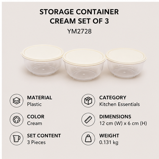 Cream Plastic Storage Container Set of 3 (YM2728)