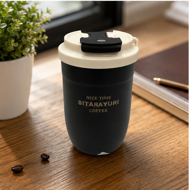 Black Insulated Coffee Tumbler with Secure Flip Lid for Office Use (YM1611)